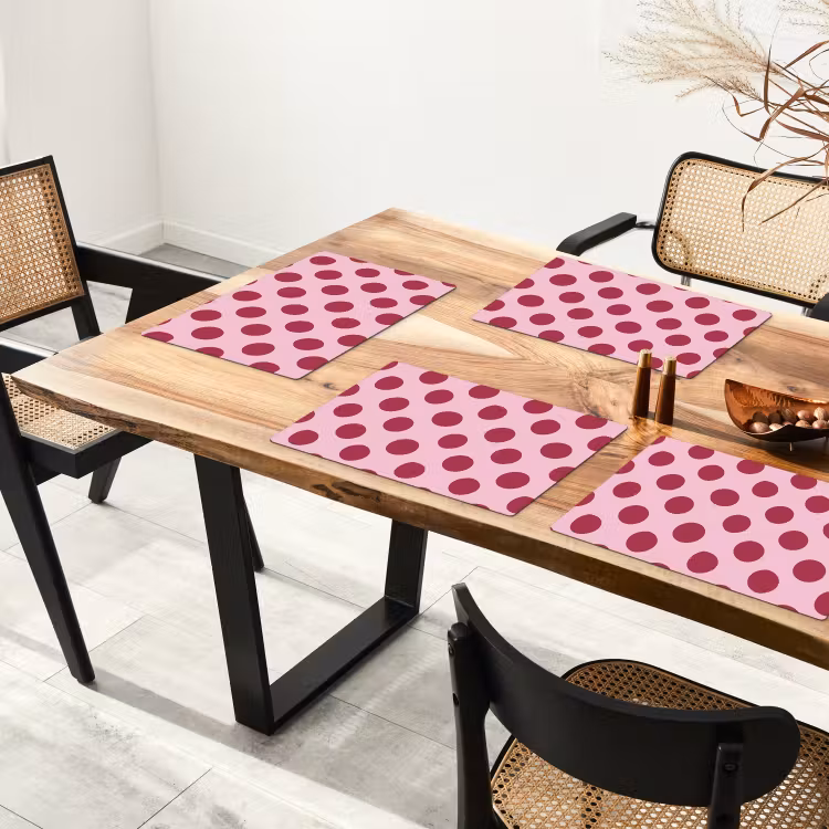 Placemat - 6 stuks - Stippen - Patroon - Bordeaux — 5