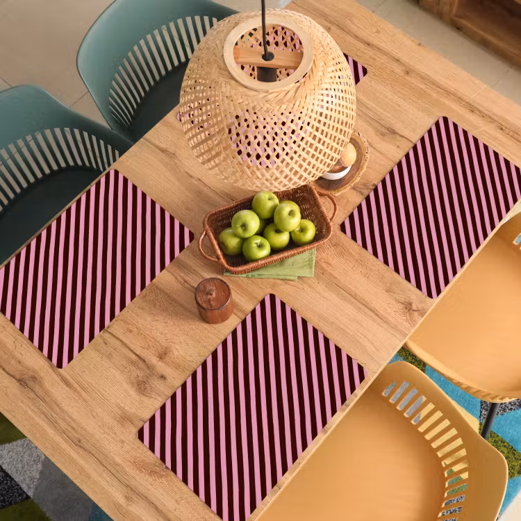 Placemat - 6 stuks - Strepen - Roze - Bruin — 6