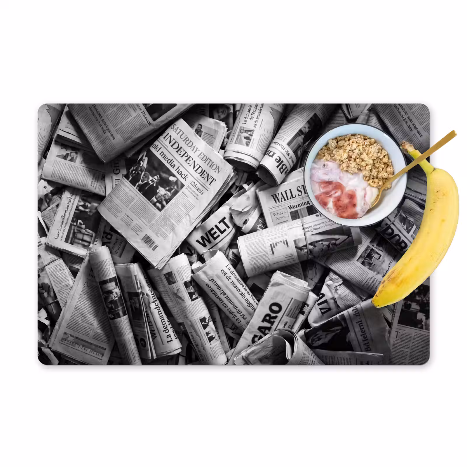 Placemat - 6 stuks - Krant - Stapel - Nieuws - Zwart-wit — 1
