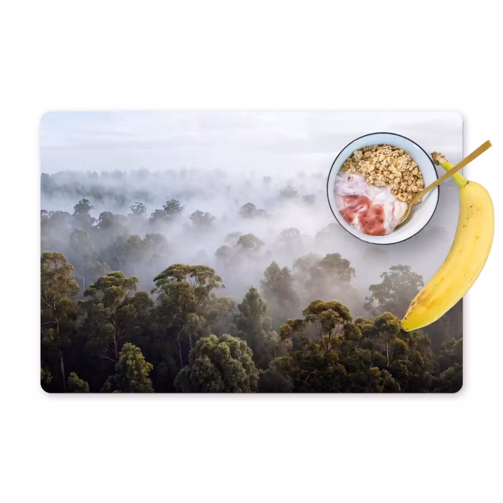 Placemat - 6 stuks - Natuur - Mist - Bos - Ochtend - Goud — 1