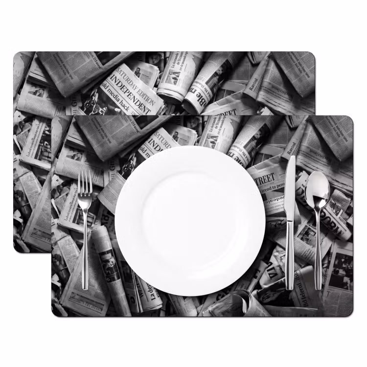 Placemat - 6 stuks - Krant - Stapel - Nieuws - Zwart-wit — 2