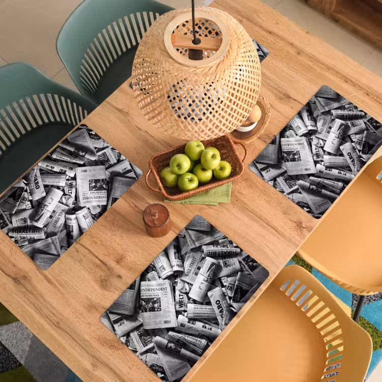 Placemat - 6 stuks - Krant - Stapel - Nieuws - Zwart-wit — 6