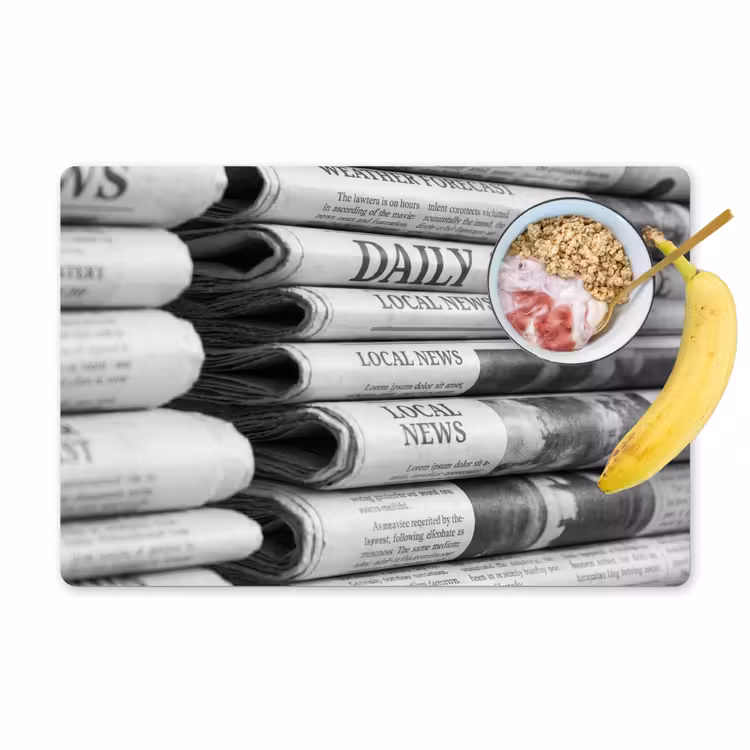 Placemat - 6 stuks - Krant - Stapel - Nieuws - Zwart-wit - Media — 1