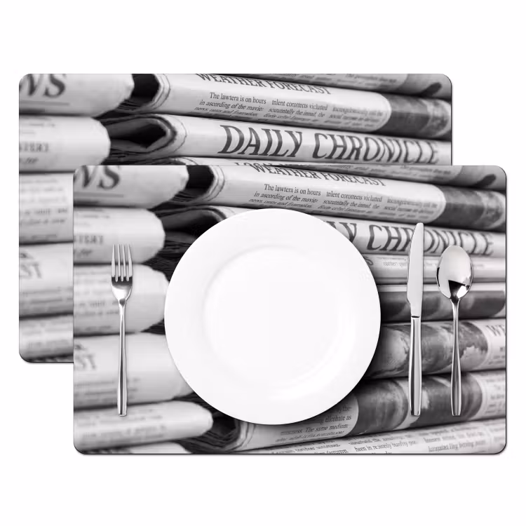 Placemat - 6 stuks - Krant - Stapel - Nieuws - Zwart-wit - Media — 2