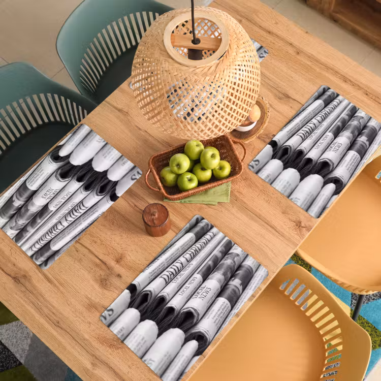 Placemat - 6 stuks - Krant - Stapel - Nieuws - Zwart-wit - Media — 6