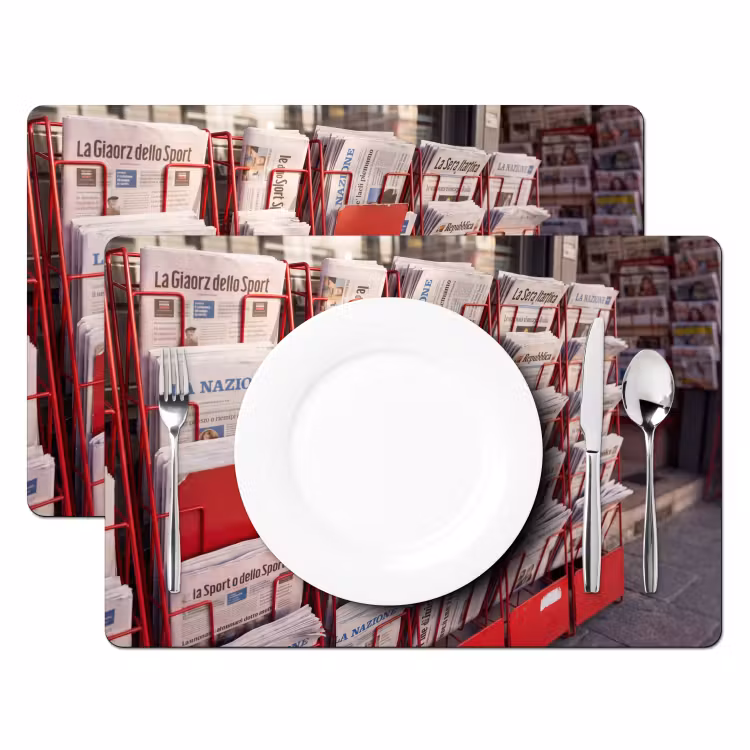 Placemat - 6 stuks - Kranten - Rek - Stedelijk - Dagelijks leven - Rood — 2