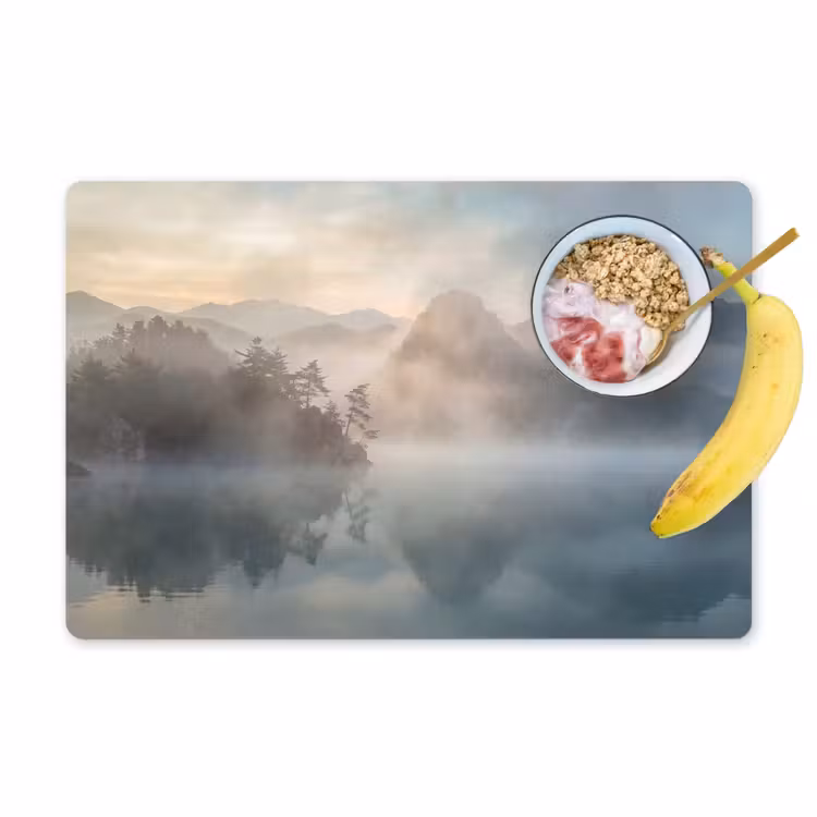 Placemat - 6 stuks - Landschap - Bergen - Mist - Water - Natuur — 1