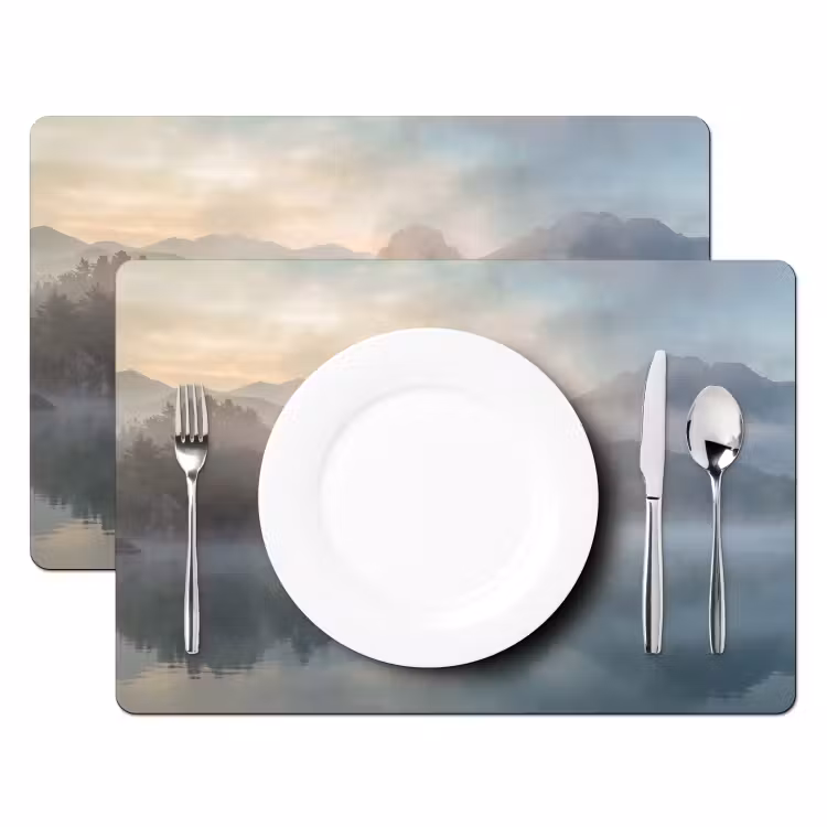Placemat - 6 stuks - Landschap - Bergen - Mist - Water - Natuur — 2