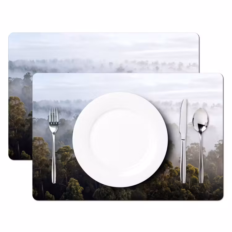 Placemat - 6 stuks - Natuur - Mist - Bos - Ochtend - Goud — 2
