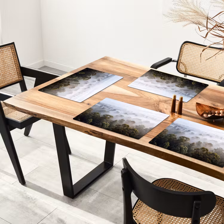 Placemat - 6 stuks - Natuur - Mist - Bos - Ochtend - Goud — 5