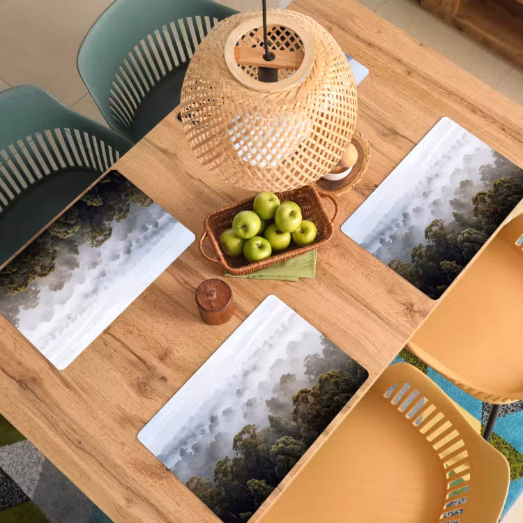 Placemat - 6 stuks - Natuur - Mist - Bos - Ochtend - Goud — 6