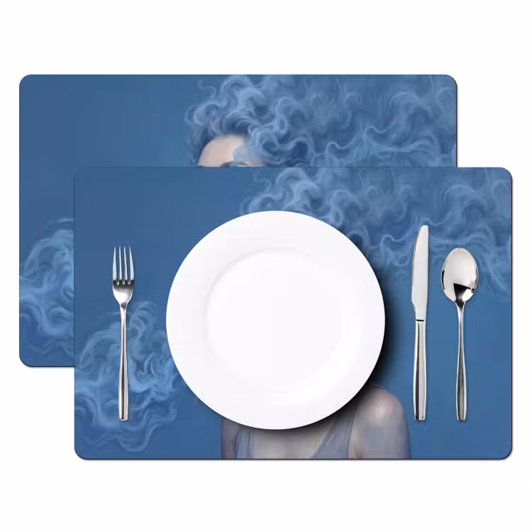Placemat - 6 stuks - Portret - Zonnebril - Rook - Abstract - Blauw — 2