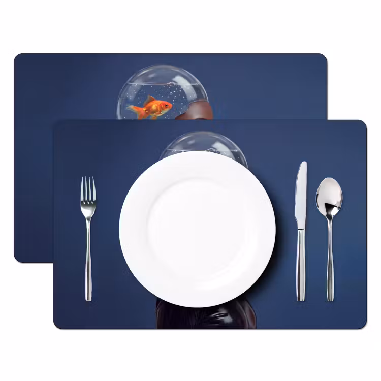 Placemat - 6 stuks - Vrouw - Goudvis - Hoofd - Abstract - Blauw — 2