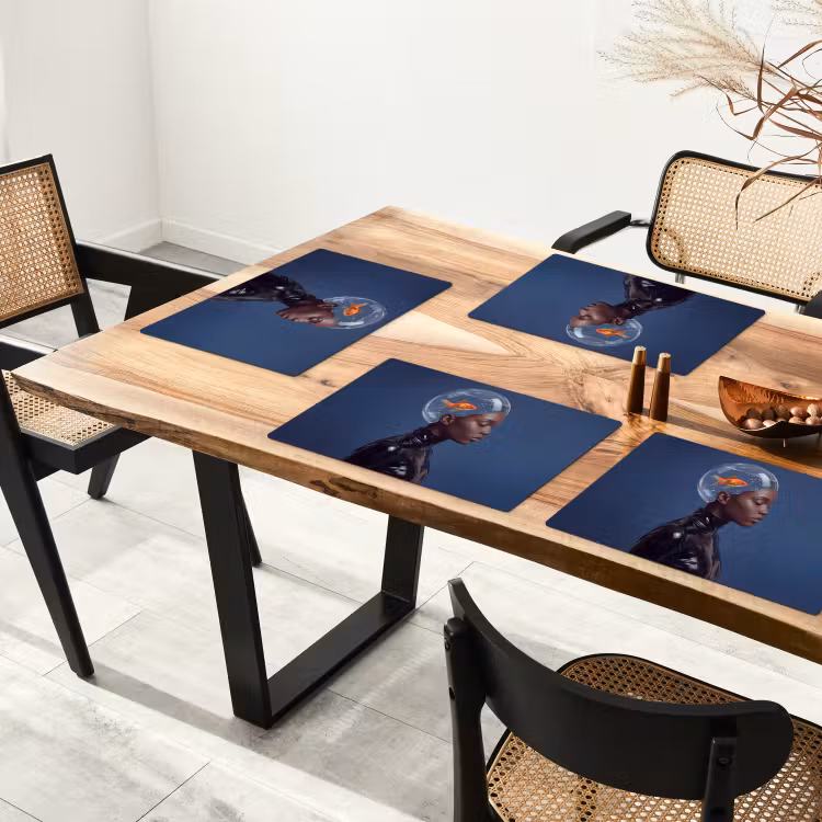 Placemat - 6 stuks - Vrouw - Goudvis - Hoofd - Abstract - Blauw — 5