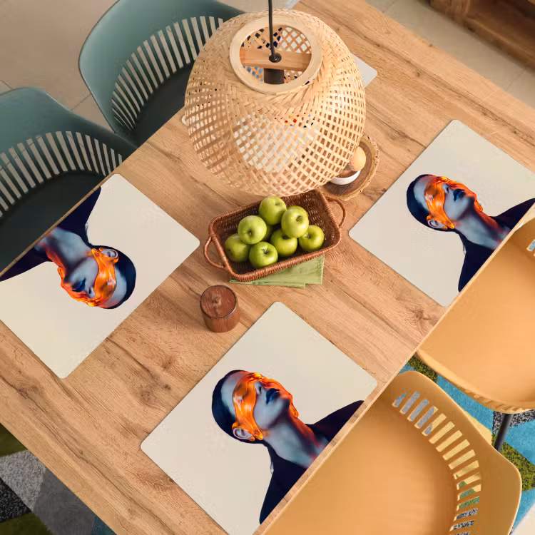 Placemat - 6 stuks - Vrouw - Oranje - Abstract - Modern - Kleurrijk — 6