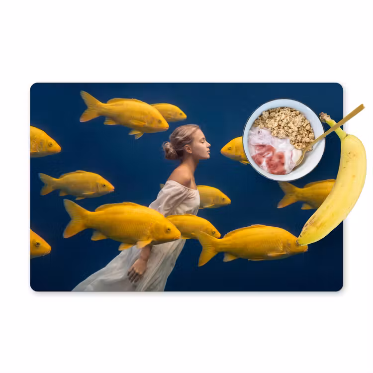 Placemat - 6 stuks - Vrouw - Vis - Water - Natuur - Geel — 1