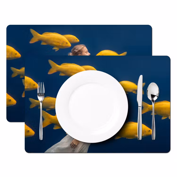 Placemat - 6 stuks - Vrouw - Vis - Water - Natuur - Geel — 2