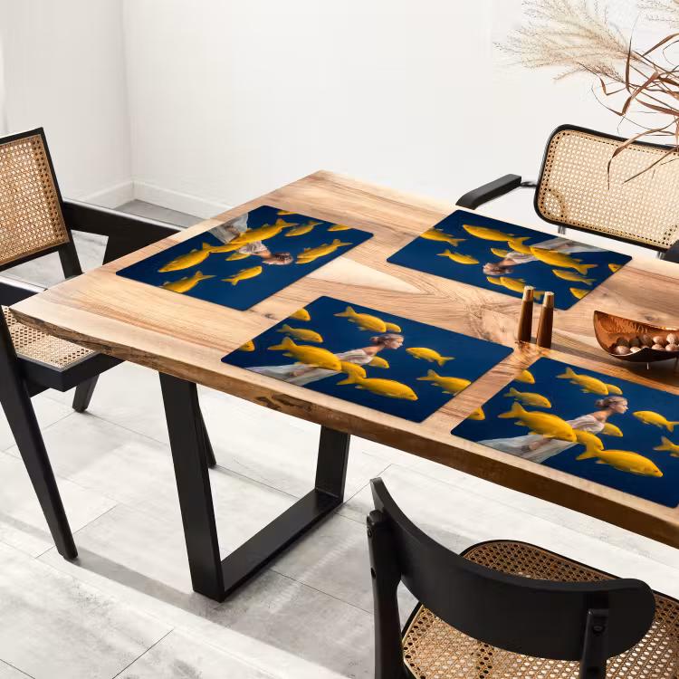 Placemat - 6 stuks - Vrouw - Vis - Water - Natuur - Geel — 5