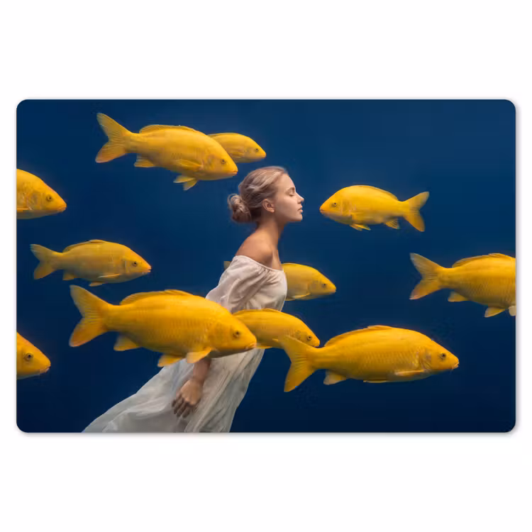 Placemat - 6 stuks - Vrouw - Vis - Water - Natuur - Geel — 7