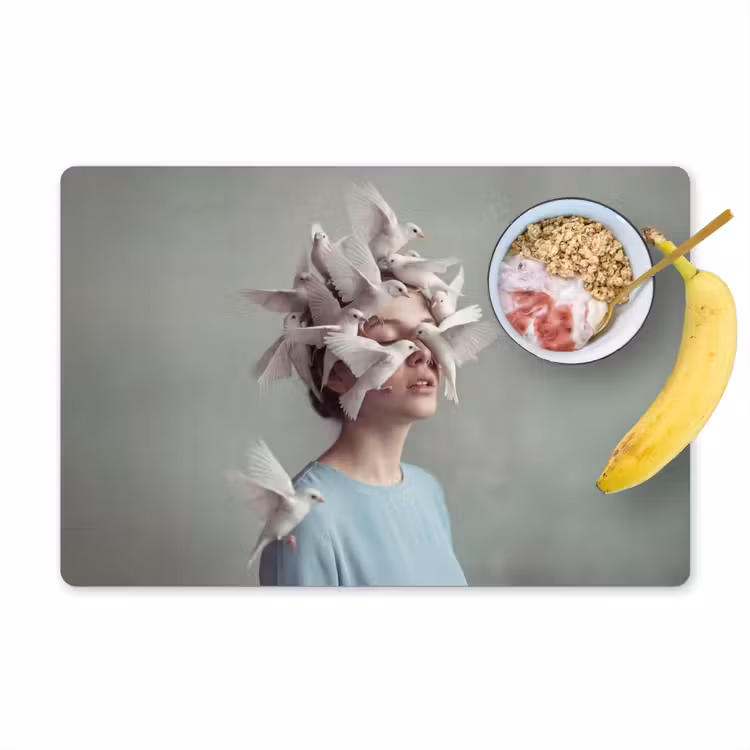 Placemat - 6 stuks - Vrouw - Vogels - Abstract - Modern - Wit — 1