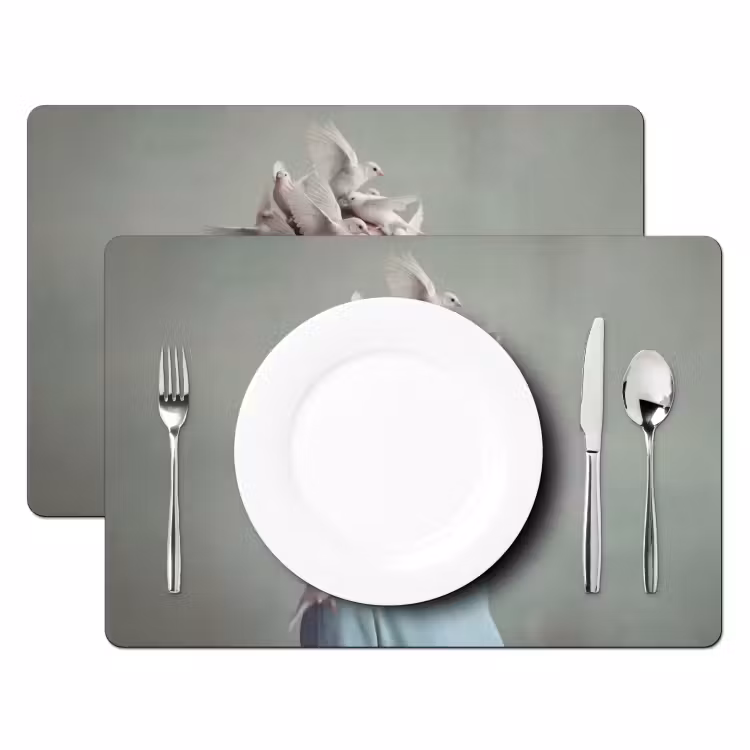 Placemat - 6 stuks - Vrouw - Vogels - Abstract - Modern - Wit — 2