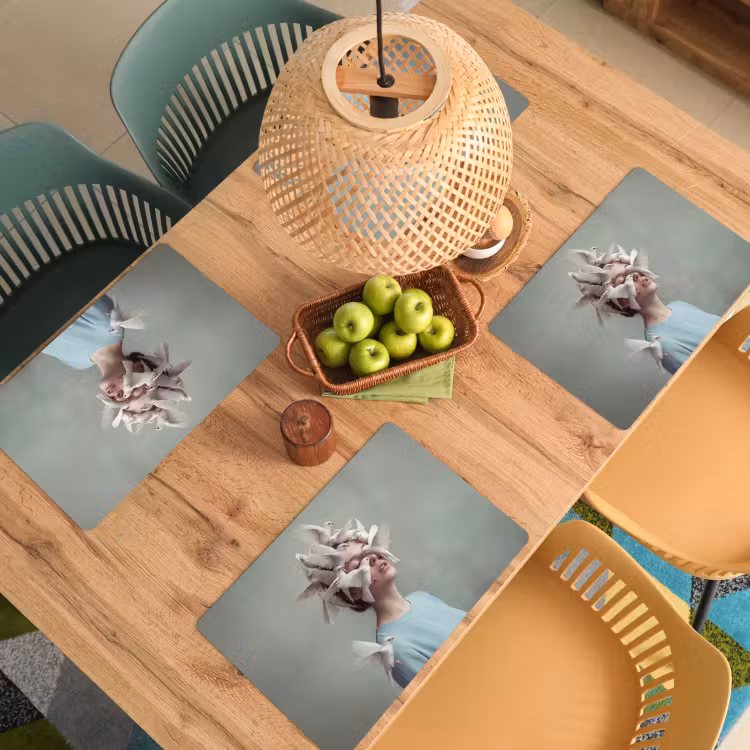 Placemat - 6 stuks - Vrouw - Vogels - Abstract - Modern - Wit — 6