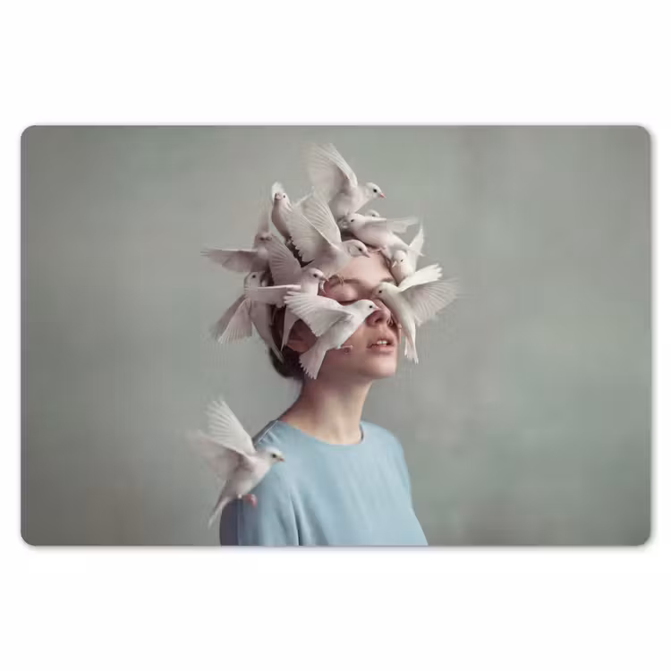 Placemat - 6 stuks - Vrouw - Vogels - Abstract - Modern - Wit — 7
