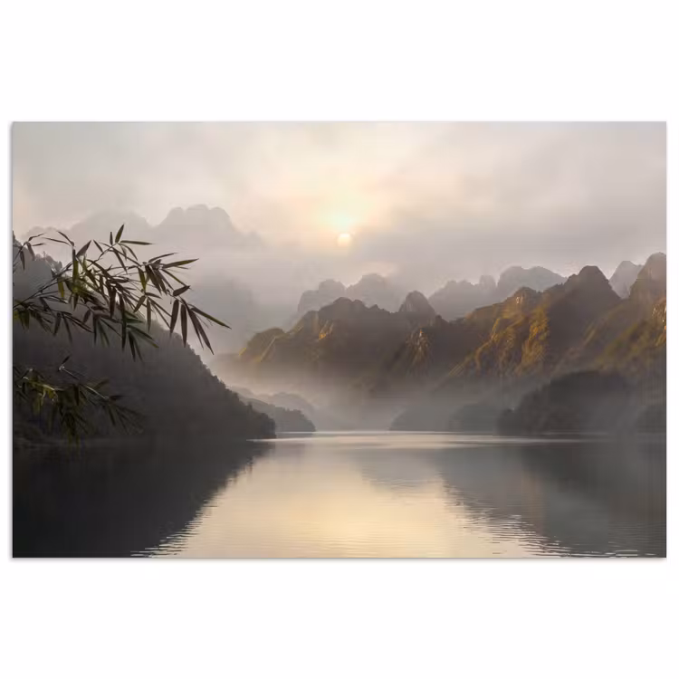 Poster - Bergen - Water - Mist - Natuur - Landschap — 1