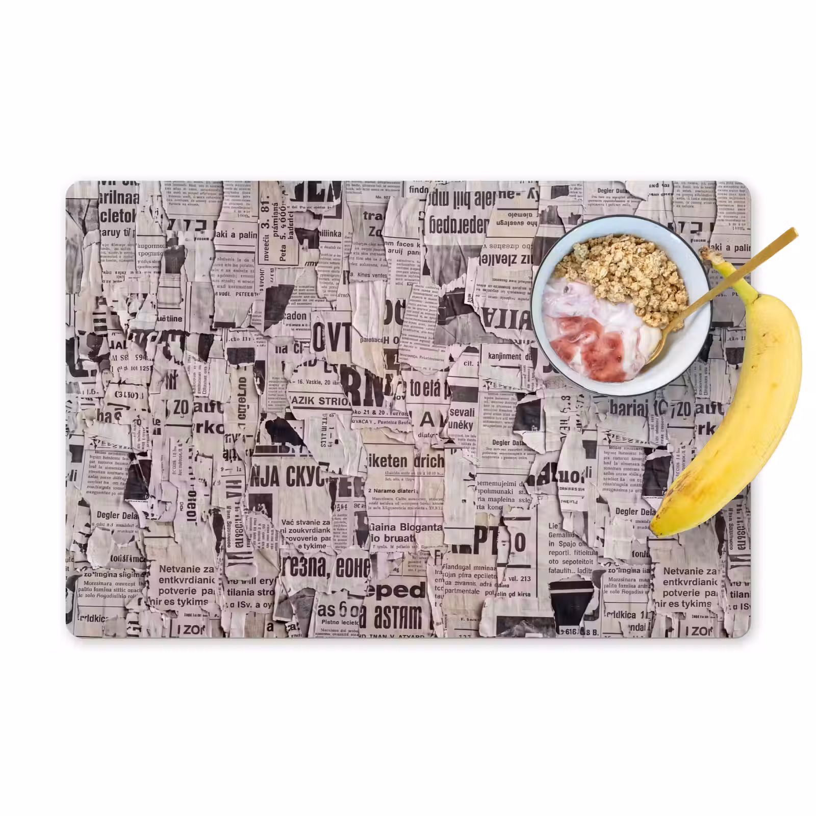 Placemat - 6 stuks - Krant - Gescheurd - Textuur - Abstract - Zwart-wit — 1