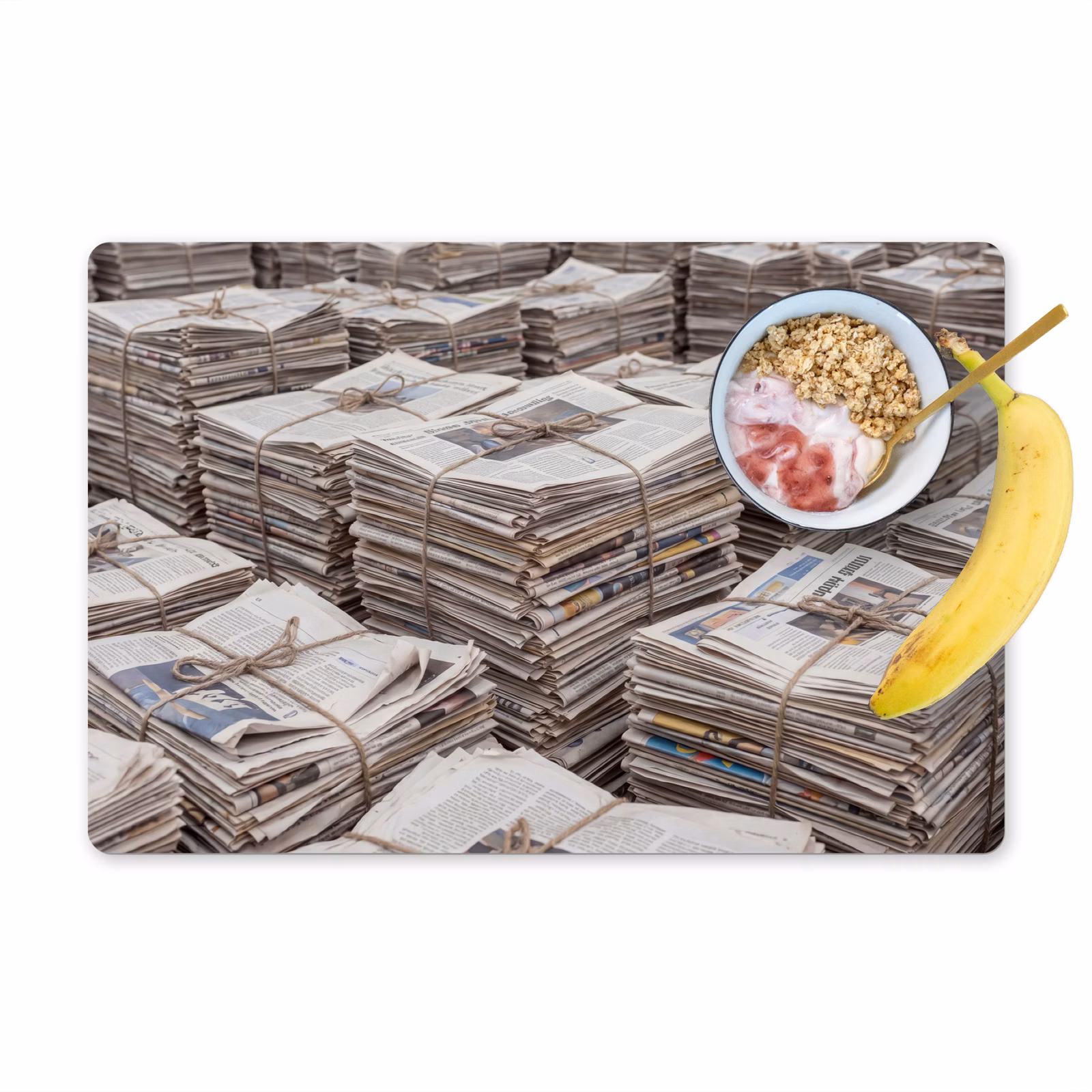 Placemat - 6 stuks - Kranten - Stapels - Touw - Informatie - Vintage — 1