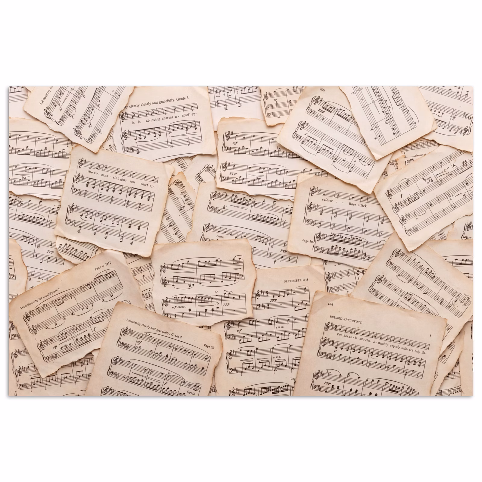 Poster - Bladmuziek - Oud - Noten - Vintage - Beige — 1