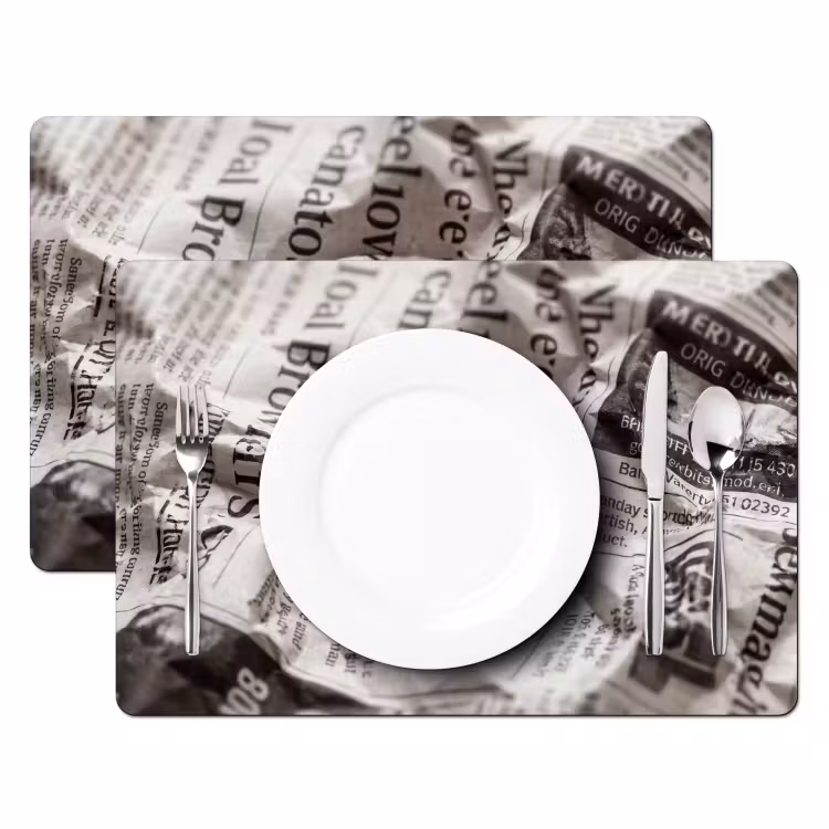 Placemat - 6 stuks - Krant - Gekreukeld - Textuur - Vintage - Zwart-wit — 2