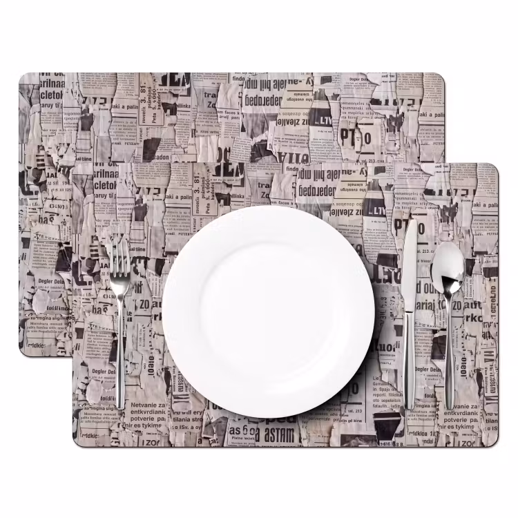Placemat - 6 stuks - Krant - Gescheurd - Textuur - Abstract - Zwart-wit — 2