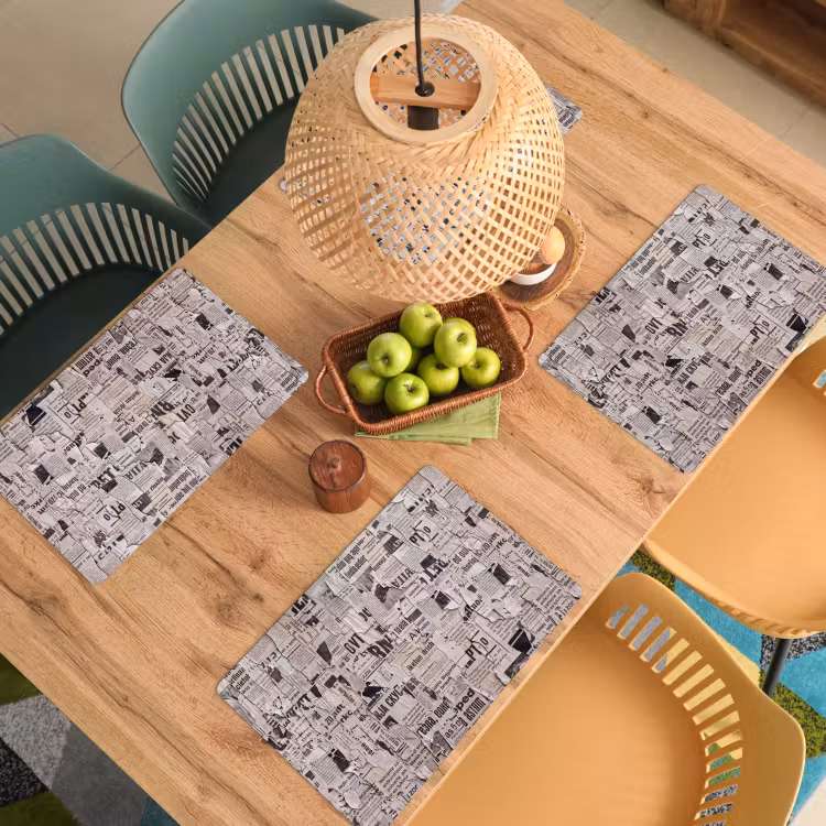Placemat - 6 stuks - Krant - Gescheurd - Textuur - Abstract - Zwart-wit — 6