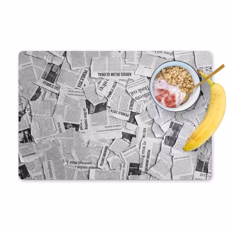 Placemat - 6 stuks - Krant - Versnipperd - Textuur - Zwart-wit - Abstract — 1