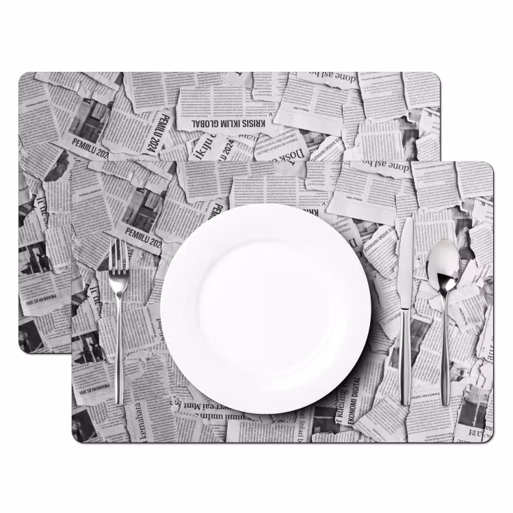 Placemat - 6 stuks - Krant - Versnipperd - Textuur - Zwart-wit - Abstract — 2