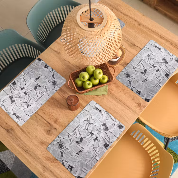 Placemat - 6 stuks - Krant - Versnipperd - Textuur - Zwart-wit - Abstract — 6