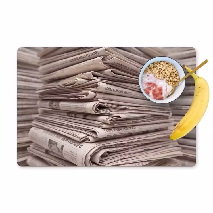 Placemat - 6 stuks - Kranten - Stapel - Nieuws - Vintage - Beige — 1