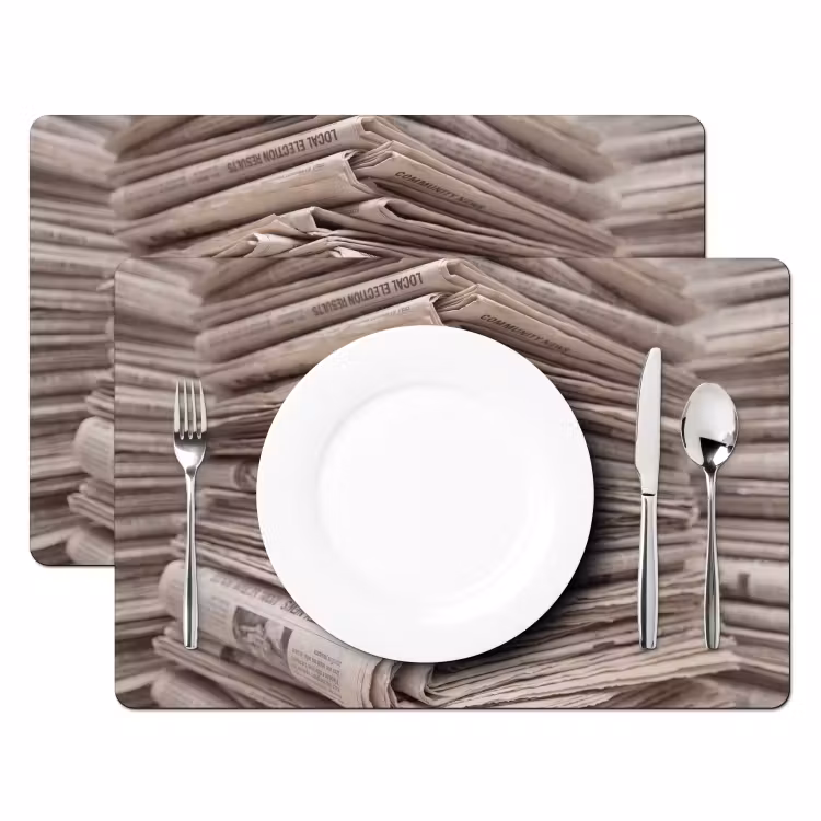 Placemat - 6 stuks - Kranten - Stapel - Nieuws - Vintage - Beige — 2