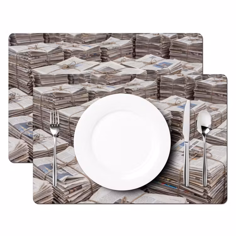 Placemat - 6 stuks - Kranten - Stapels - Touw - Informatie - Vintage — 2