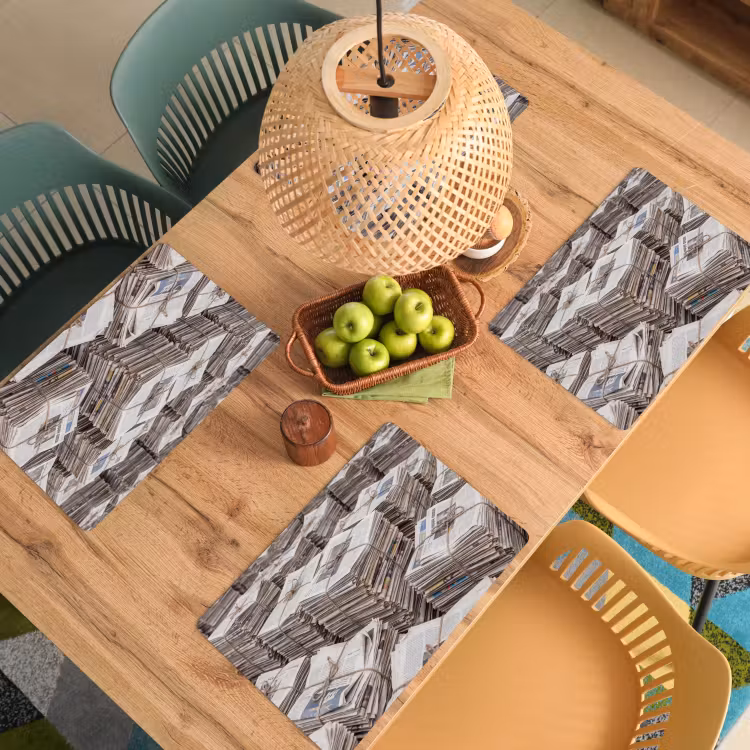 Placemat - 6 stuks - Kranten - Stapels - Touw - Informatie - Vintage — 6