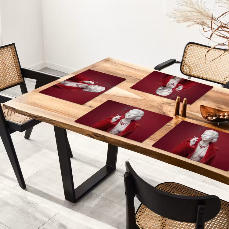 Placemat - 6 stuks - Vrouw - Bontjas - Mode - Klassiek - Rood — 5