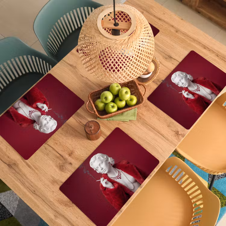 Placemat - 6 stuks - Vrouw - Bontjas - Mode - Klassiek - Rood — 6