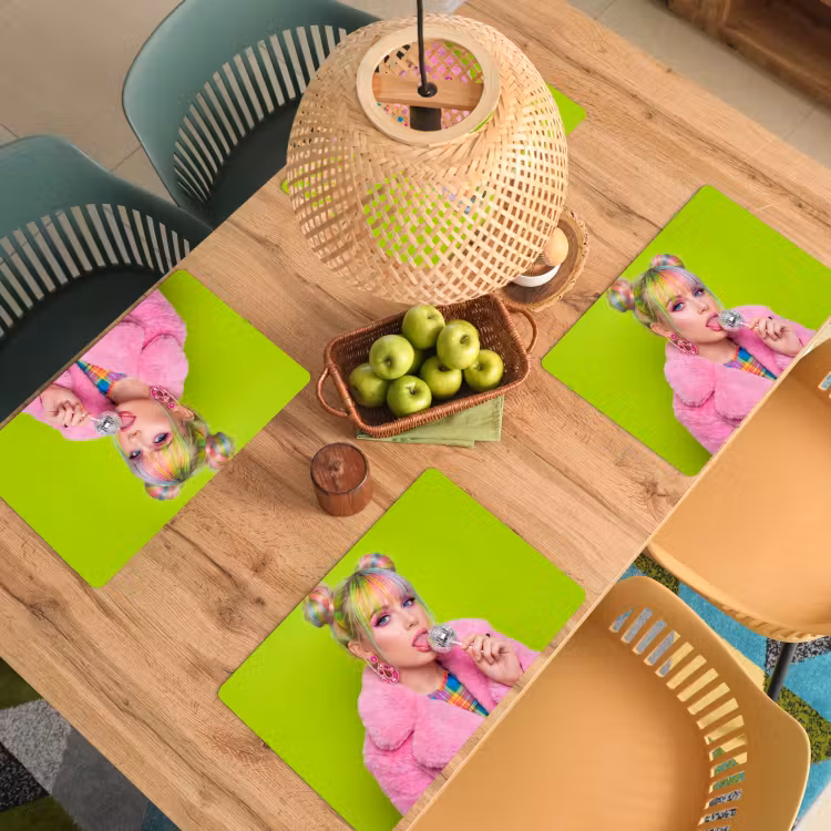 Placemat - 6 stuks - Vrouw - Kleurrijk haar - Pop art - Modern - Levendig — 6