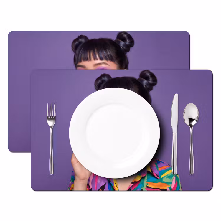 Placemat - 6 stuks - Vrouw - Portret - Make-up - Paars - Levendig — 2