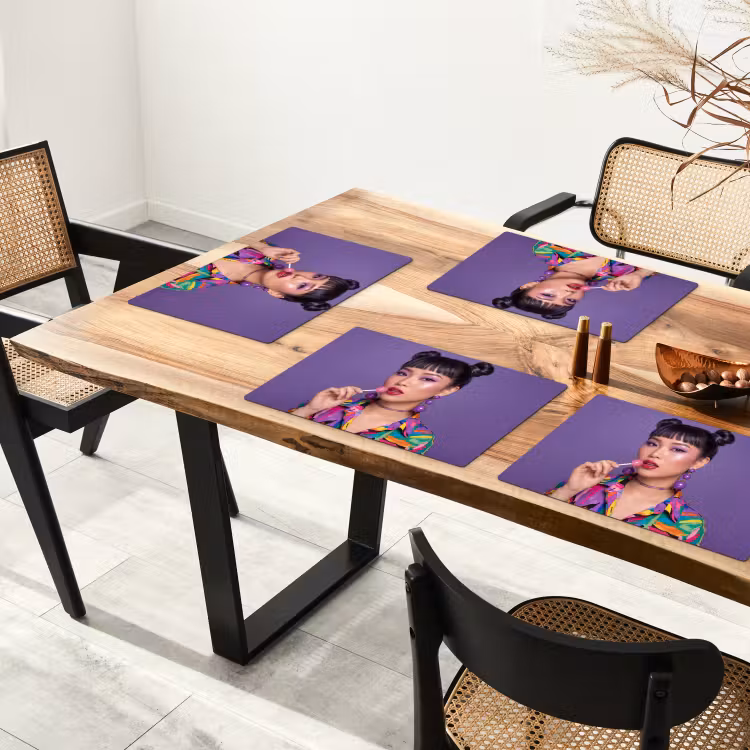 Placemat - 6 stuks - Vrouw - Portret - Make-up - Paars - Levendig — 5