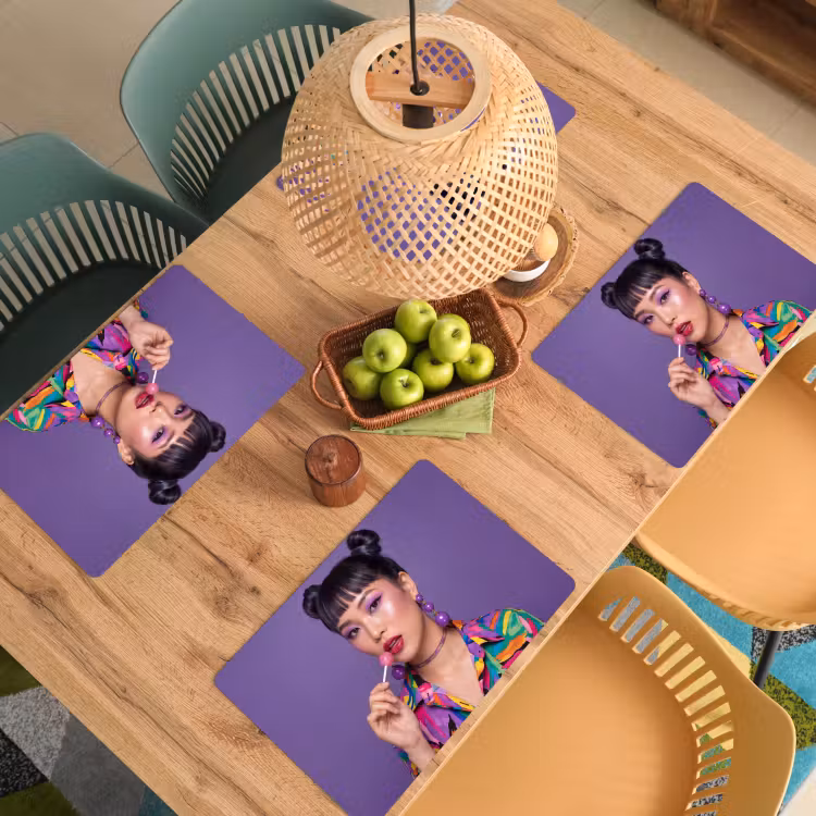 Placemat - 6 stuks - Vrouw - Portret - Make-up - Paars - Levendig — 6