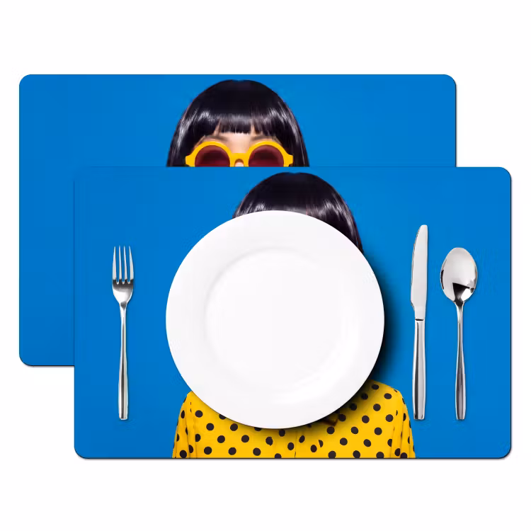 Placemat - 6 stuks - Vrouw - Zonnebril - Pop Art - Portret - Geel — 2