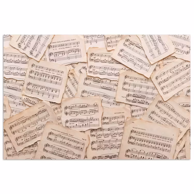 Poster - Bladmuziek - Oud - Noten - Vintage - Beige — 1