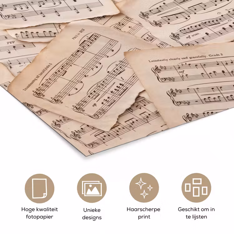 Poster - Bladmuziek - Oud - Noten - Vintage - Beige — 5